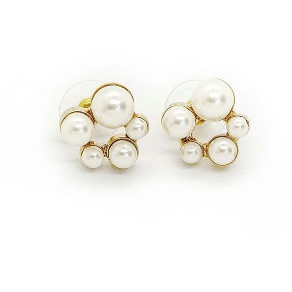 Brides & Hairpins Los Angeles Haven Faux Pearl Cluster 14K Gold Plated Earrings - Picture 1 of 5